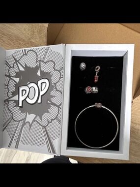 Pandora Silver Bracelet with Red Heart Charm Set